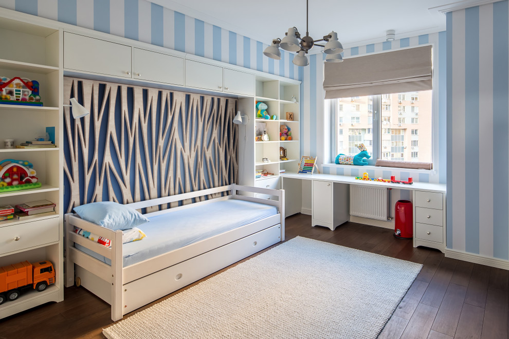 Decorative Accents & Wall Art - Custom-made Tableaux "Veneer" Decorative Grilles on large wall behind bed in kids bedroom.