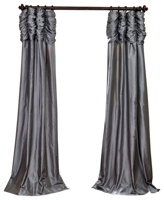 Ruched Platinum Fauxsilk Taffeta Curtain Single Panel