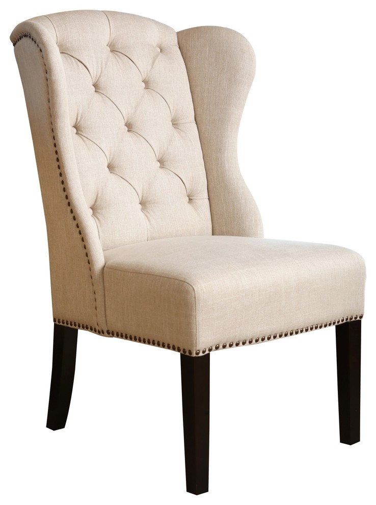Abbyson Living Kyrra Tufted Linen Wingback Dining Chair, Cream