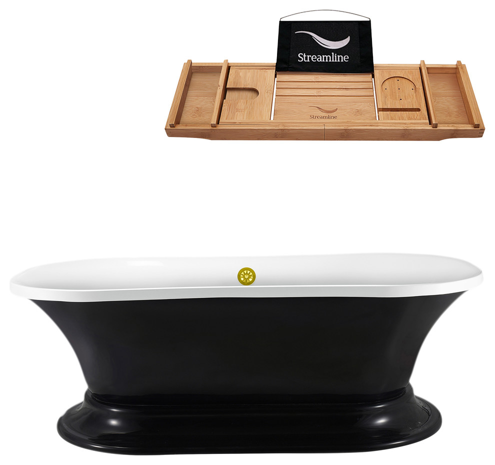 68" Black Freestanding Tub and Tray With External Drain Contemporary