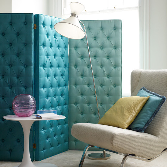 Turquoise upholstered screen Eclectic Screens And Room Dividers