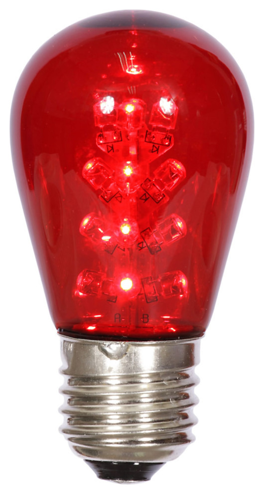 S14 LED Red Transp Bulb E26 Base 5-Pack