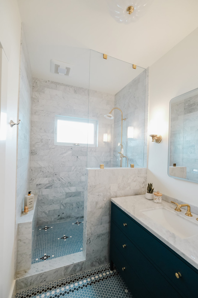 Classic hexagon mosaic tile bathroom remodel