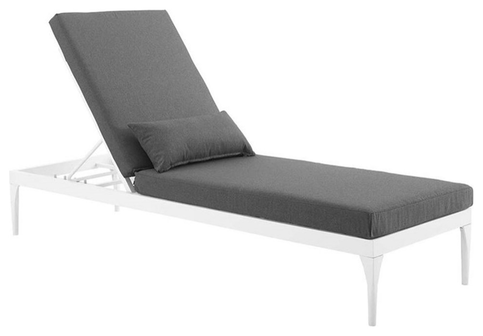 Pemberly Row Patio Chaise Lounge in White and Charcoal Midcentury