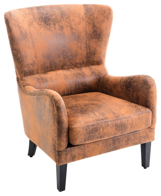 Wingback Chair Nail Head Leather, Brown