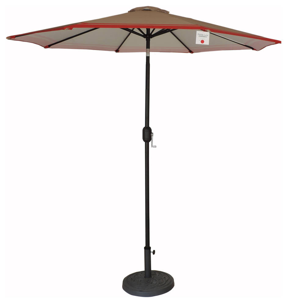 9 Premium Patio Market Umbrella Tan Red Stripes Crank And Tilt Contemporary Outdoor Umbrellas By Pebble Lane Living