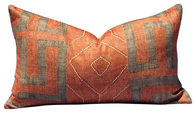 African Bantu Pillow Rust And Gray Authentic Lumbar 12 X20