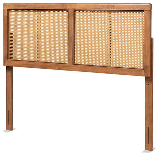 Gilbert Mid-Century Modern Ash Walnut Finished Wood and Synthetic Rattan