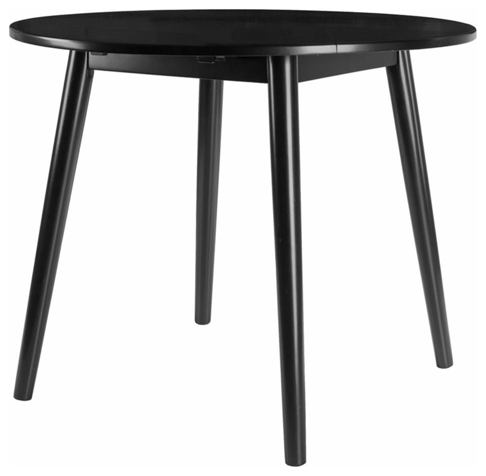 Winsome Moreno 36" Round Drop Leaf Transitional Solid Wood Dining Table in Black