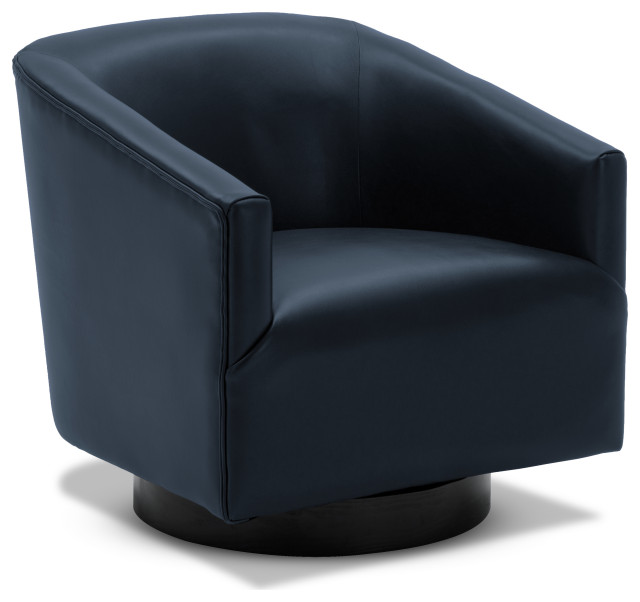 Geneva Charcoal Wood Base Swivel Chair, Midnight Blue