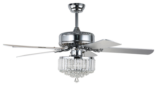 52 Drum Shade Fandelier Crystal, Modern Crystal Ceiling Fan With Remote Control Satin Nickel White