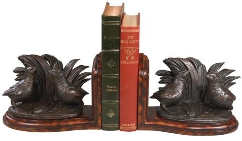 Bookends Bookend MOUNTAIN Lodge 2 Quail Birds Chocolate Brown Resin