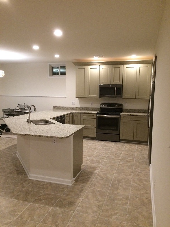 Large basement with kitchen