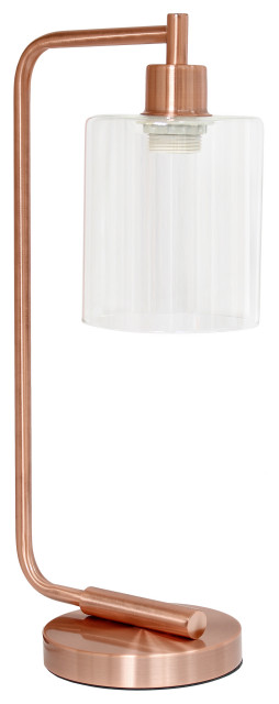 Bronson Industrial Iron Lantern Desk Lamp With Glass Shade, Rose Gold