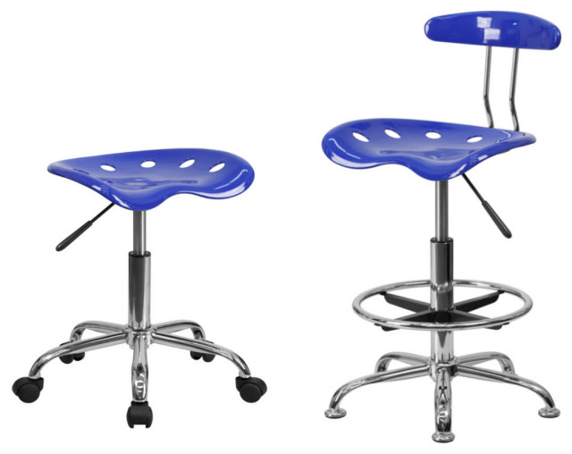 Vibrant Nautical Blue Chrome Drafting Stool And Chrome Stool With