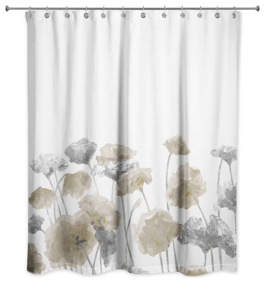 Gray Beige Painted Flowers 71x74 Shower Curtain