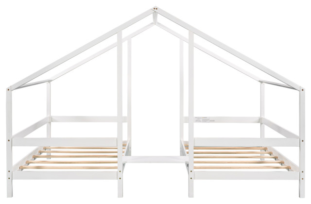 Gewnee Double Twin Size Triangular House Beds with Built-in Table in ...