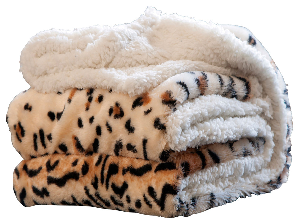 Animal Print Fleece Sherpa Blanket Throw, Tiger