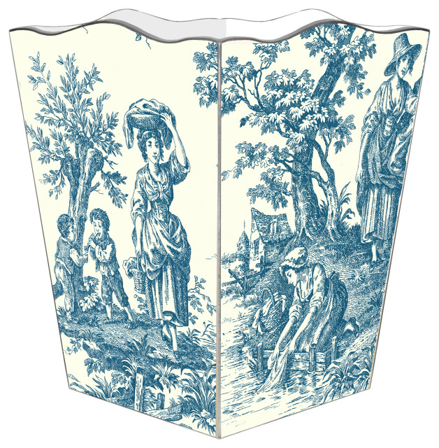 Country Life Blue Toile Wooden Wastepaper Basket
