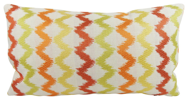 Red Orange Yellow Chevron Lumbar Throw Pillow with Feather/Down Insert - Contemporary ...