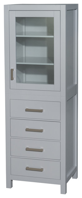 Sheffield 24" Linen Tower in Gray with Shelved Cabinet Storage and 4 Drawers