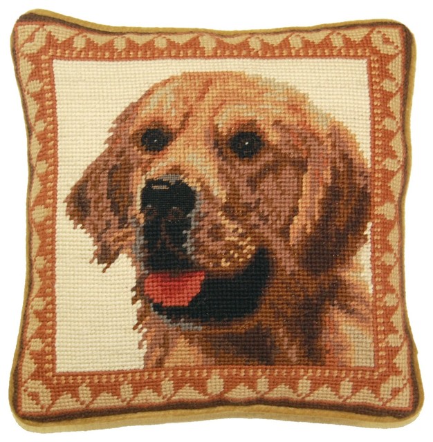 Golden Retriever Needlepoint Pillow Traditional Decorative