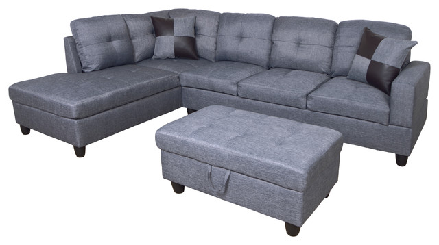 MicroFiber L Shape Sectional Sofa with Ottoman, Left Hand Facing Chaise