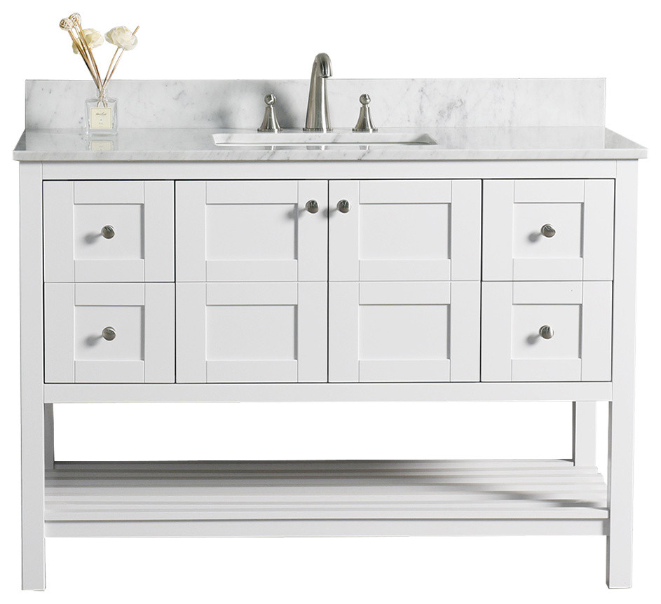 WoodBridge 48" Solid Wood Vanity With Carra White Marble Top