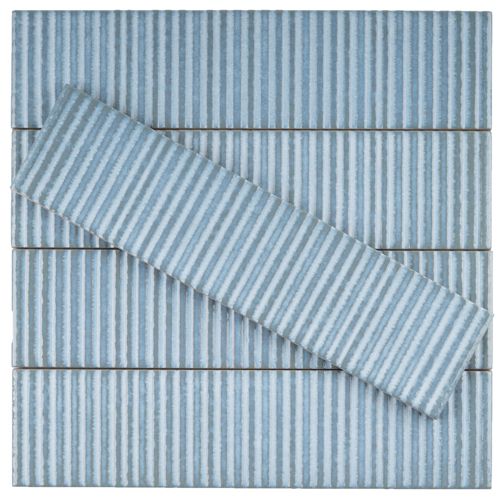 Soldeu 3"x12" Light Blue Polished Subway Wall Tile, Light Blue, 1 Box/25 Tiles