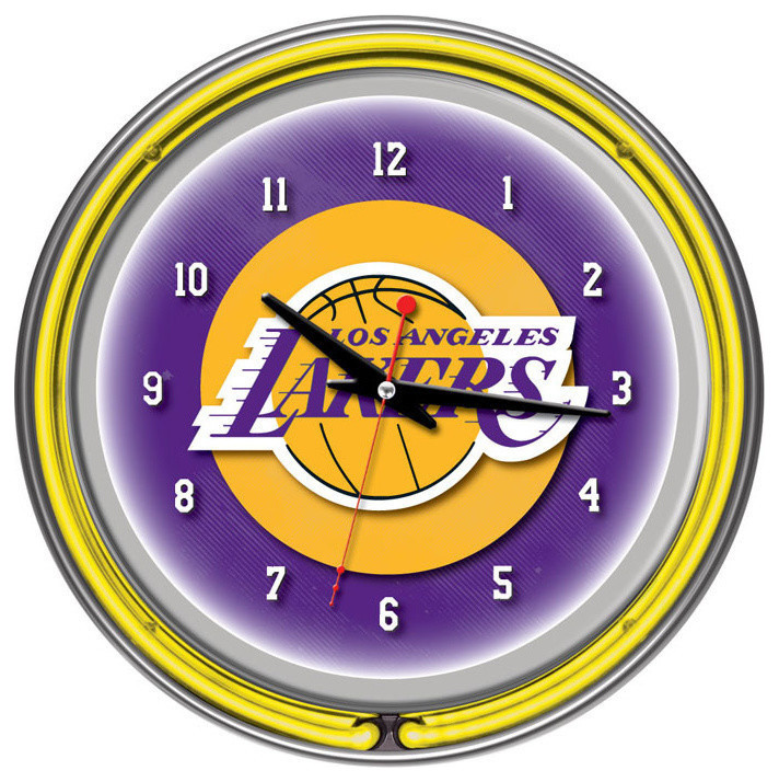 Los Angeles Lakers NBA Chrome Double Ring Neon Clock