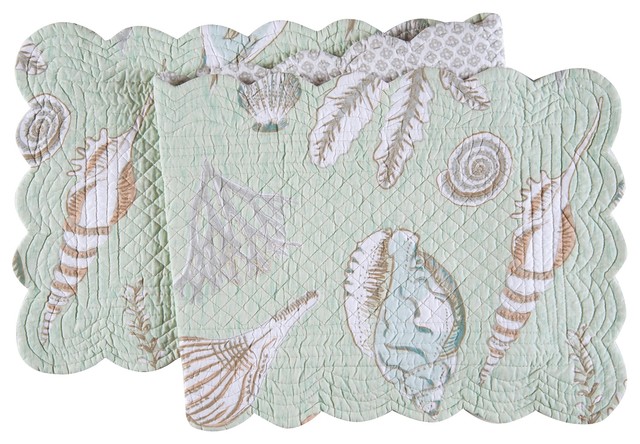 Flamingos Palm Fronds Quilted Reversible 51/" Isla Tropics Table Runner by C/&F