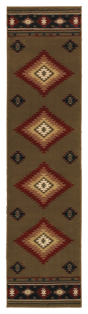 Oriental Weavers Hudson Green/Red Southwest/Lodge Indoor Area Rug 1'10"X7'6"