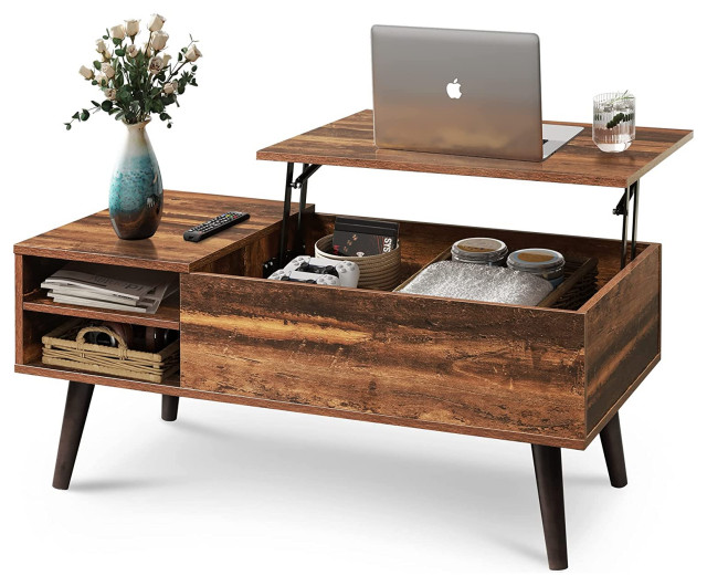 Wood Lift Top Coffee Table with Hidden Compartment and Adjustable ...