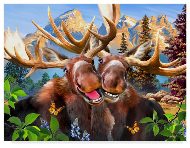 “Happy Moose” by Howard Robinson, Canvas Art, 24"x18" - Rustic - Prints