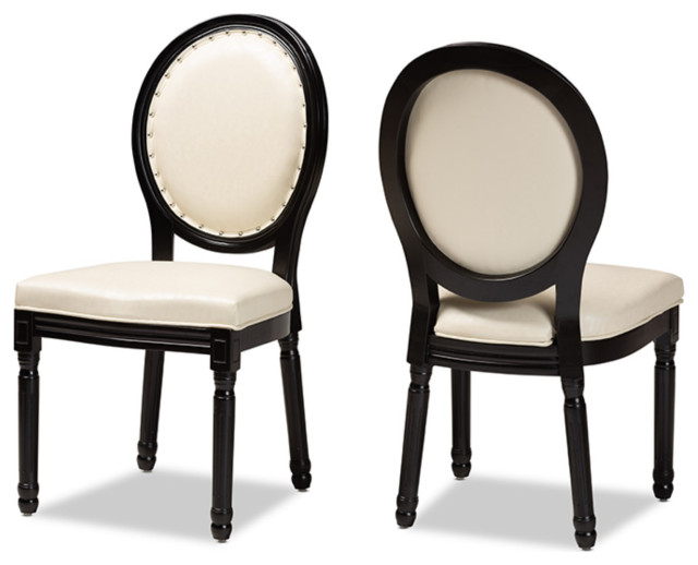 Beige Faux Leather Upholstered and Black Finished Wood Dining Chairs ...