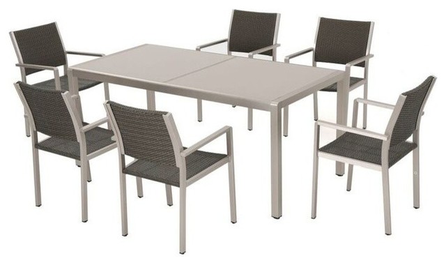 Gdf Studio 7 Piece C Bay Outdoor Gray Aluminum Dining Set Gl Gdf Studio 7 Piece C Bay Outdoor Gray Aluminum Dining Set Gl Table Top Tropical Sets By Gdfstudio