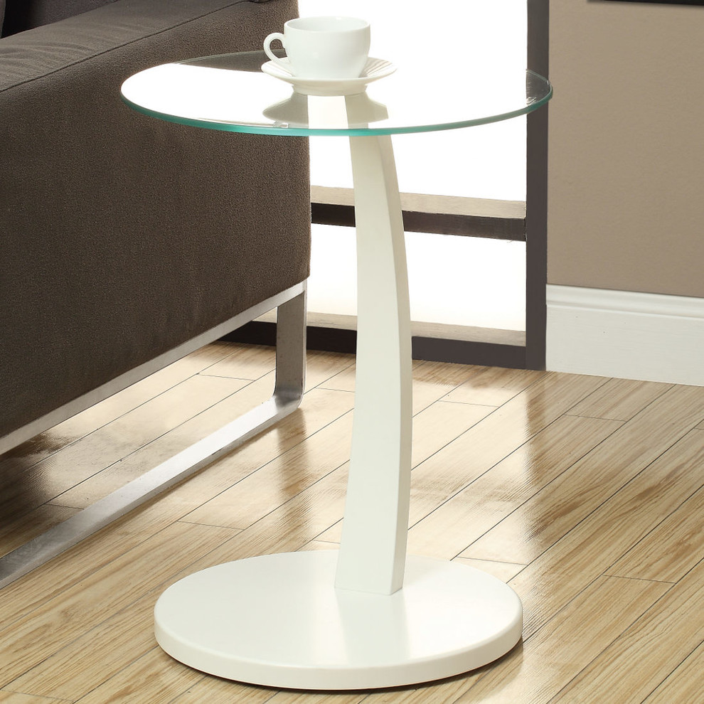 White Bentwood Accent Table With Tempered Glass