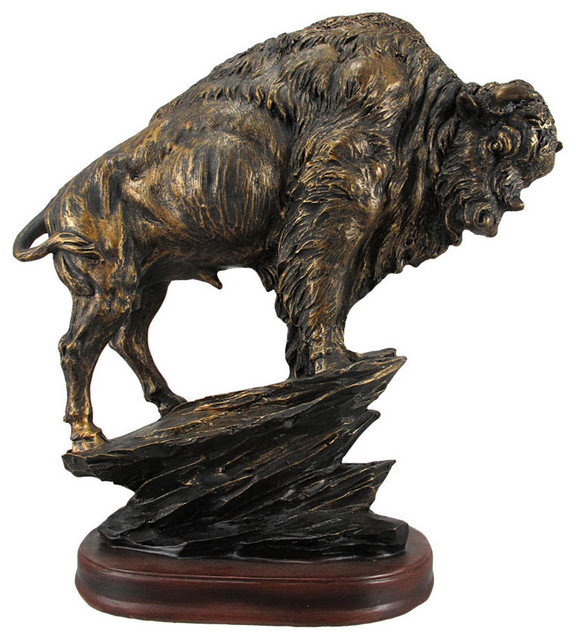 Antiqued Bronze Finish American Buffalo Statue Bison Contemporary