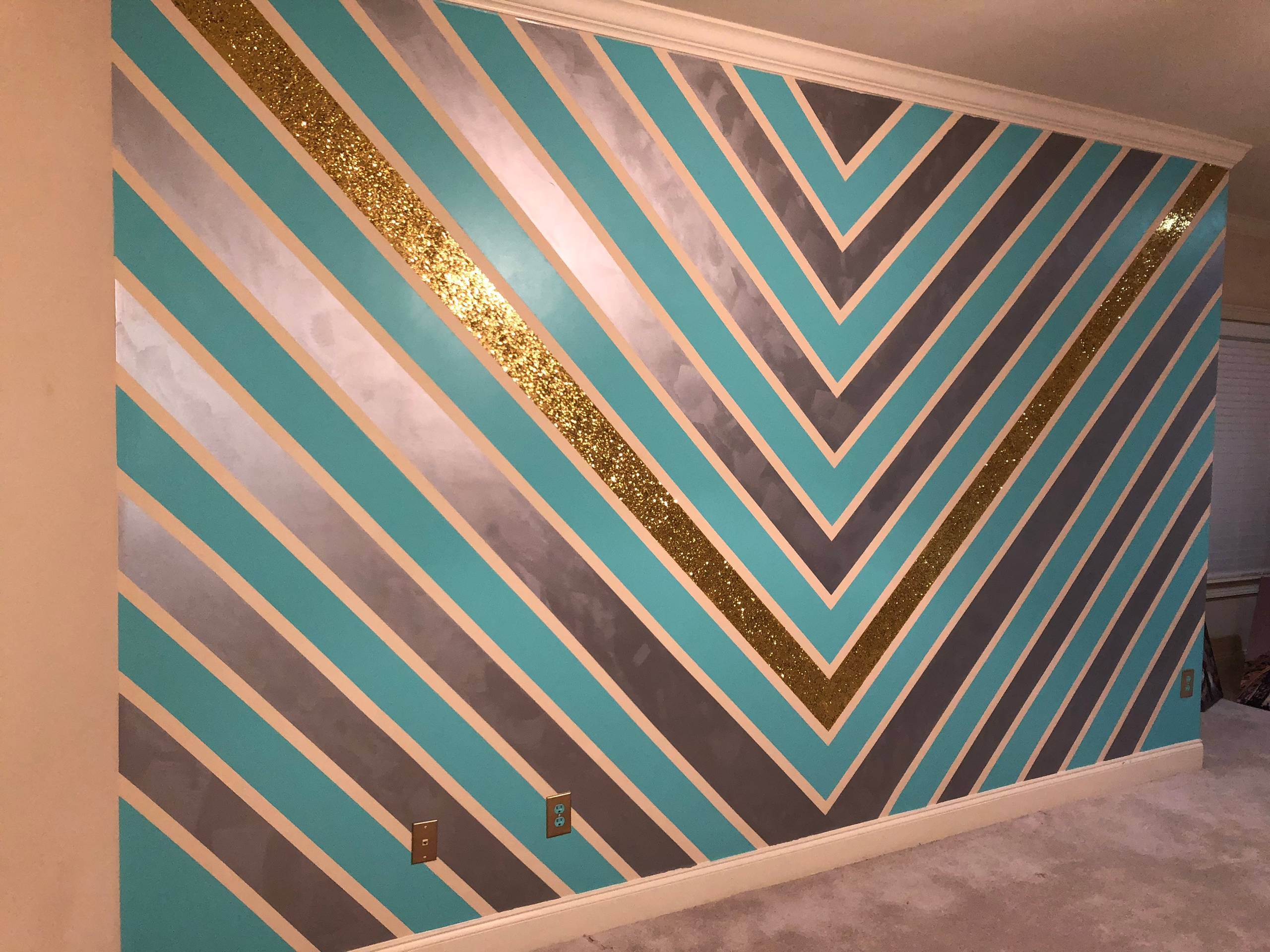 Chevron Design w/ Gold Glitter, Aqua, & Metallic Silver