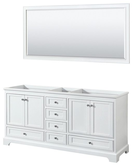 72" Double Bathroom Vanity in White, No Countertop, No Sinks, and 70 ...
