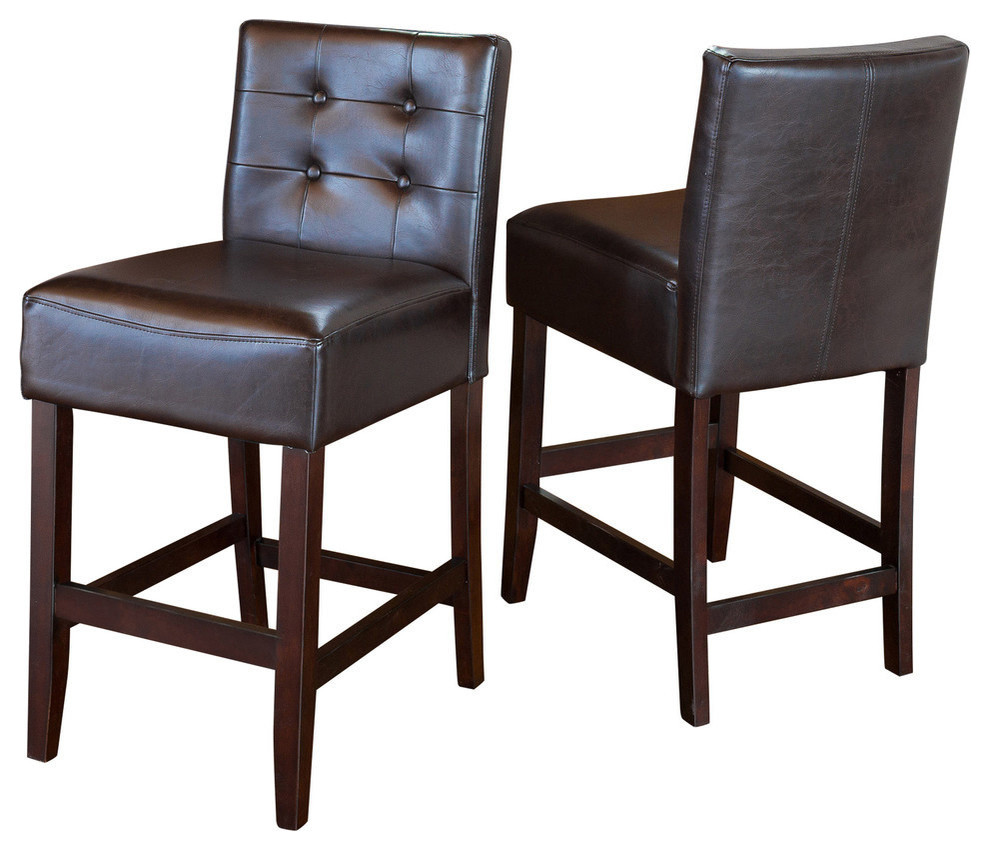 GDF Studio Gregory Brown Leather Back Stools, Counter Height, Set of 2