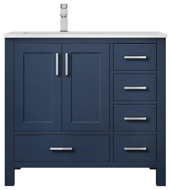 Jacques Modern Navy Blue 36" Single Vanity With Quartz Top ...