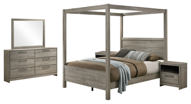 Bunbury 5 Piece Canopy Bedroom Set Light Gray Queen