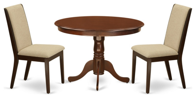3-Piece Dining Kitchen Table Set, Pedestal Table, 2 Dining Chairs, Light Tan