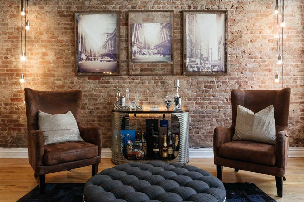 Small industrial single-wall bar cart in New York with light hardwood floors.