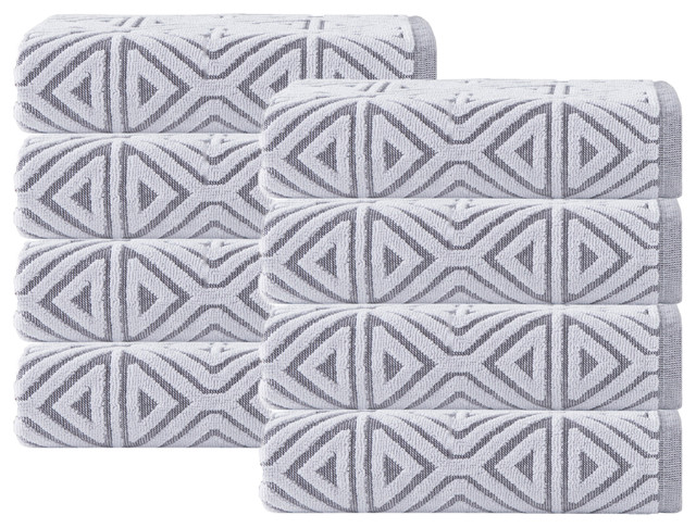 Glamour 8-Piece Turkish Cotton Hand Towel Set, Silver, Anthracite