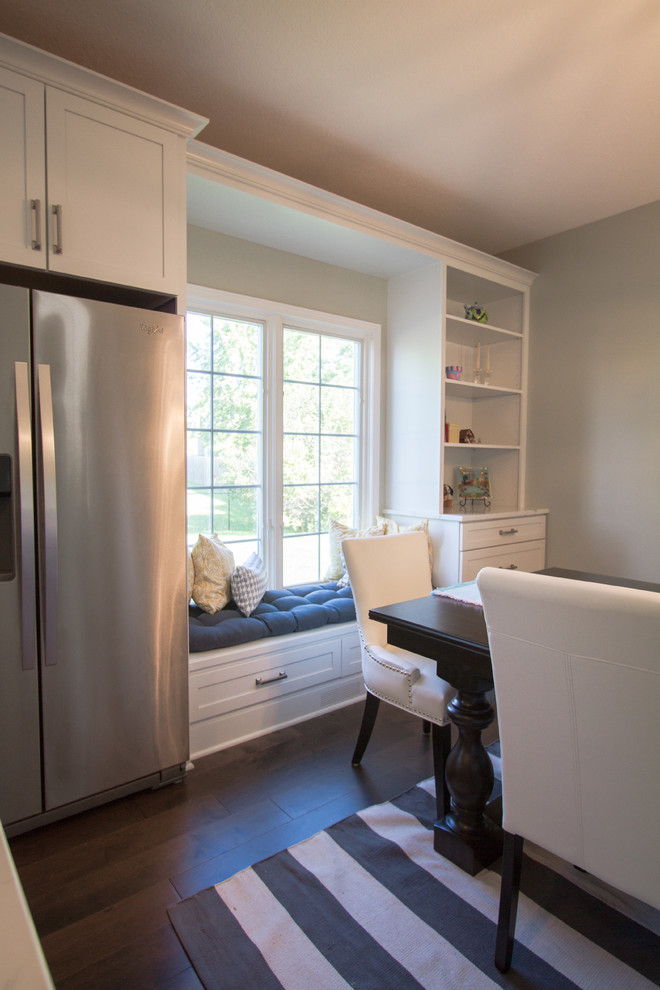Great room - mid-sized transitional cork floor and brown floor great room idea with gray walls