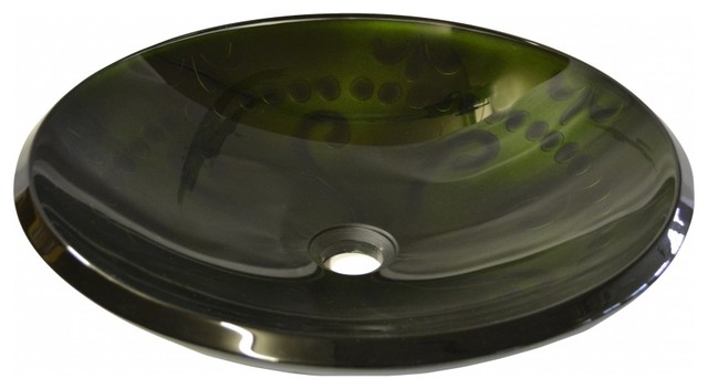 Forest Green Embossed Glass Sink With Tapered Rim