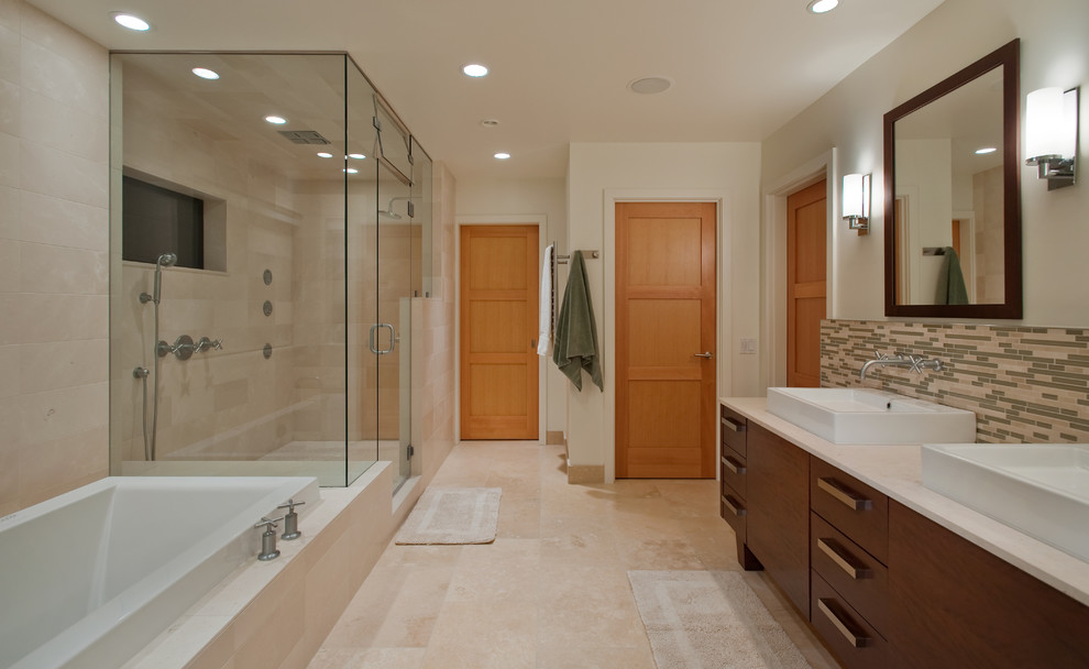 Photo of a contemporary bathroom in Seattle with a vessel sink.