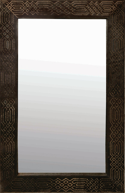 Renwil Cini Black And White Hair On Leather Framed Wall Mirror